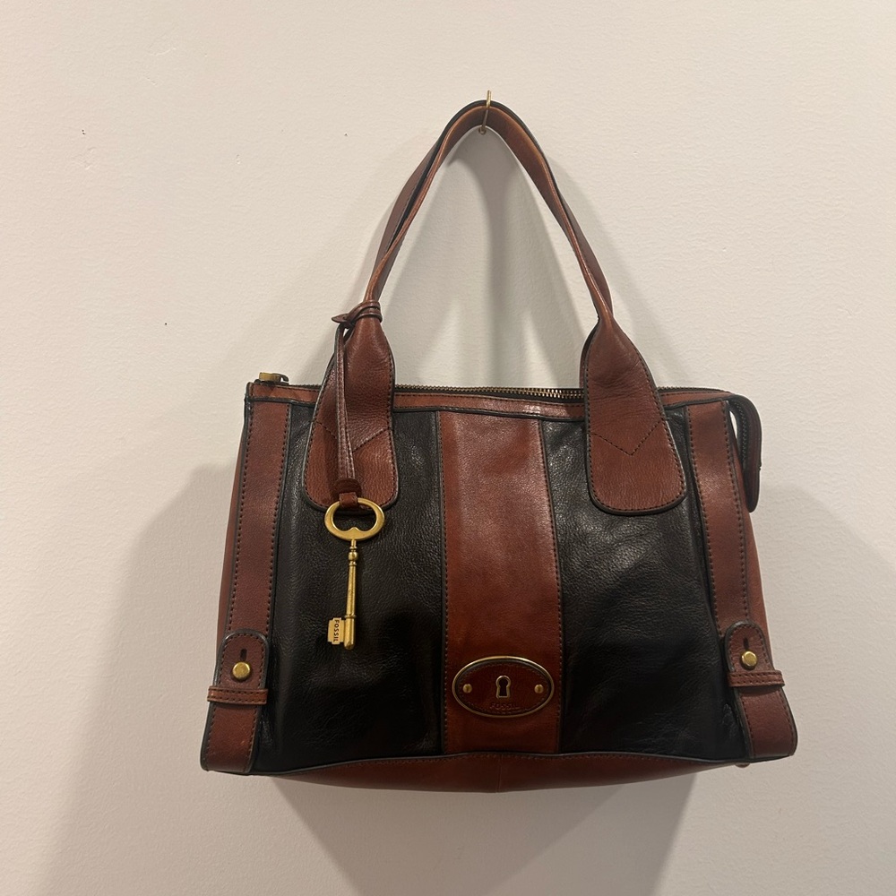 Vintage Fossil Purse, Brown and Black Leather Handbag